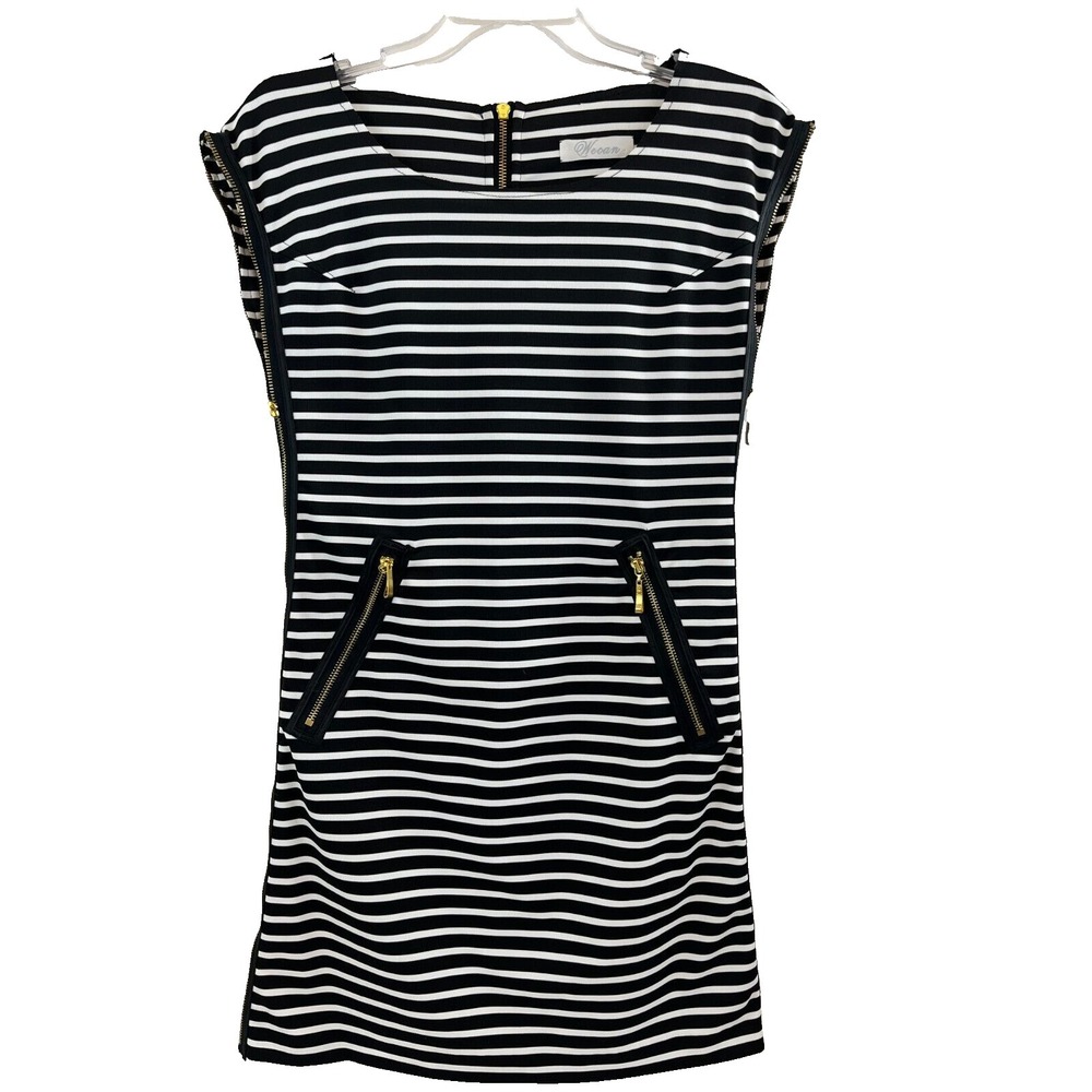 Marni Mini Dress Size XS Italy Black White Striped Zipper Sides Sleeveless